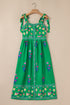 Floral Print Knotted Tie Strap Trimmed Midi Dress