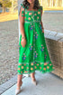 Floral Print Knotted Tie Strap Trimmed Midi Dress