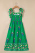 Floral Print Knotted Tie Strap Trimmed Midi Dress
