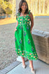 Floral Print Knotted Tie Strap Trimmed Midi Dress