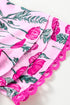 Floral Print Lace Detail Frilled V Neck Blouse