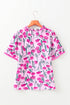 Floral Print Lace Detail Frilled V Neck Blouse