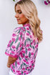 Floral Print Lace Detail Frilled V Neck Blouse
