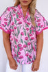 Floral Print Lace Detail Frilled V Neck Blouse