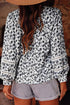 Floral Print Lace Insert Button Front Long Sleeve Blouse