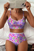 Floral Print Lace Trim Ruched High Waisted Swimsuit