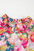 Floral Print Lace Trim Ruffle Sleeve Cotton Blouse