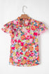 Floral Print Lace Trim Ruffle Sleeve Cotton Blouse