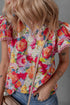 Floral Print Lace Trim Ruffle Sleeve Cotton Blouse