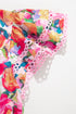 Floral Print Lace Trim Ruffle Sleeve Cotton Blouse
