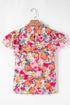 Floral Print Lace Trim Ruffle Sleeve Cotton Blouse