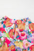 Floral Print Lace Trim Ruffle Sleeve Cotton Blouse