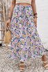 Floral Print Lace Up High Waist Ruffle Maxi Skirt
