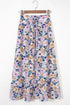 Floral Print Lace Up High Waist Ruffle Maxi Skirt