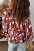 Floral Print Lace Up Neck Cotton Blend Three Quarter Sleeve Blouse