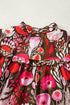 Floral Print Lace Up Neck Cotton Blend Three Quarter Sleeve Blouse