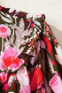 Floral Print Lace Up Neck Cotton Blend Three Quarter Sleeve Blouse