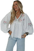 Floral Print Lace Up V Neck Babydoll Blouse