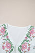 Floral Print Lace Up V Neck Babydoll Blouse