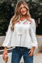 Floral Print Lace Up V Neck Babydoll Blouse