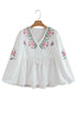 Floral Print Lace Up V Neck Babydoll Blouse