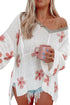 Floral Print Lightweight Knit Hooded Sweater