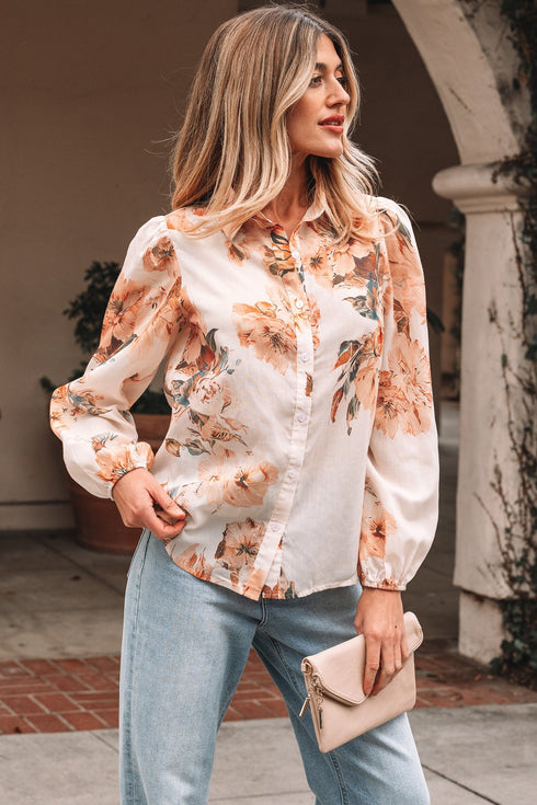 Floral Print Long Sleeve Button Down Shirt