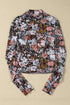 Floral Print Long Sleeve High Neck Mesh Blouse