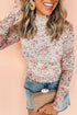 Floral Print Long Sleeve High Neck Mesh Blouse