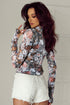 Floral Print Long Sleeve High Neck Mesh Blouse