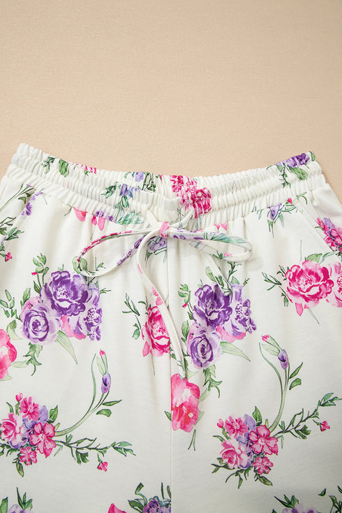 Floral Print Long Sleeve Pullover Drawstring Lounge Set