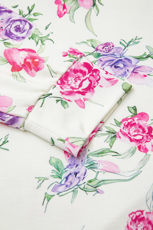 Floral Print Long Sleeve Pullover Drawstring Lounge Set