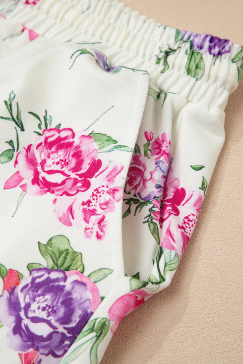 Floral Print Long Sleeve Pullover Drawstring Lounge Set