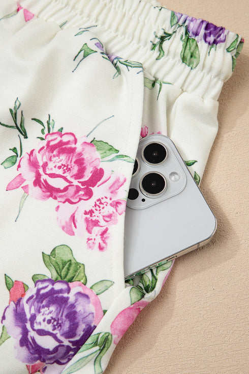 Floral Print Long Sleeve Pullover Drawstring Lounge Set