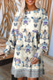 Floral Print Long Sleeve Round Neck Classic Shift Dress