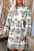 Floral Print Long Sleeve Round Neck Classic Shift Dress