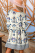 Floral Print Long Sleeve Round Neck Classic Shift Dress