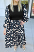 Floral Print Long Sleeve Round Neck Shift Midi Dress