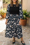 Floral Print Long Sleeve Round Neck Shift Midi Dress