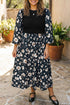 Floral Print Long Sleeve Round Neck Shift Midi Dress