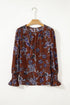 Floral Print Long Sleeve Smocked Cuff Shift Blouse