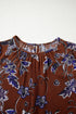 Floral Print Long Sleeve Smocked Cuff Shift Blouse