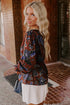 Floral Print Long Sleeve Smocked Cuff Shift Blouse