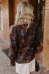Floral Print Long Sleeve Smocked Cuff Shift Blouse