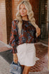 Floral Print Long Sleeve Smocked Cuff Shift Blouse