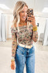 Floral Print Mesh Foldover Off The Shoulder Long Sleeve Top