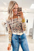 Floral Print Mesh Foldover Off The Shoulder Long Sleeve Top