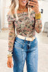 Floral Print Mesh Foldover Off The Shoulder Long Sleeve Top
