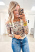 Floral Print Mesh Foldover Off The Shoulder Long Sleeve Top