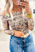 Floral Print Mesh Foldover Off The Shoulder Long Sleeve Top